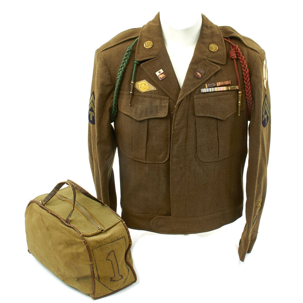 Original U.S. WWII 1st Infantry Division Ike Jacket with Bag- 1st Medical Battalion Original Items