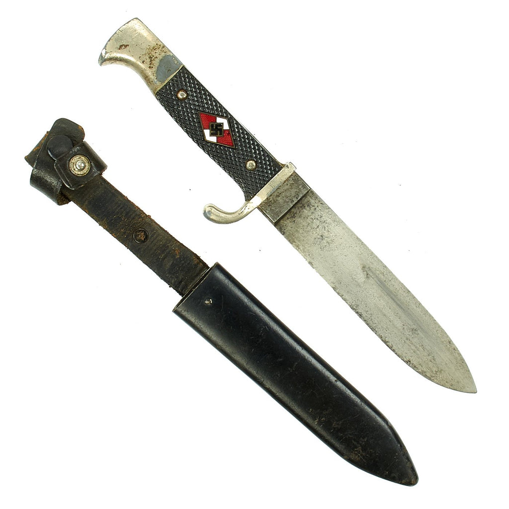 Original German WWII 1939 dated Hitler Youth Knife with Scabbard by PUMA - RZM M7/27 Original Items