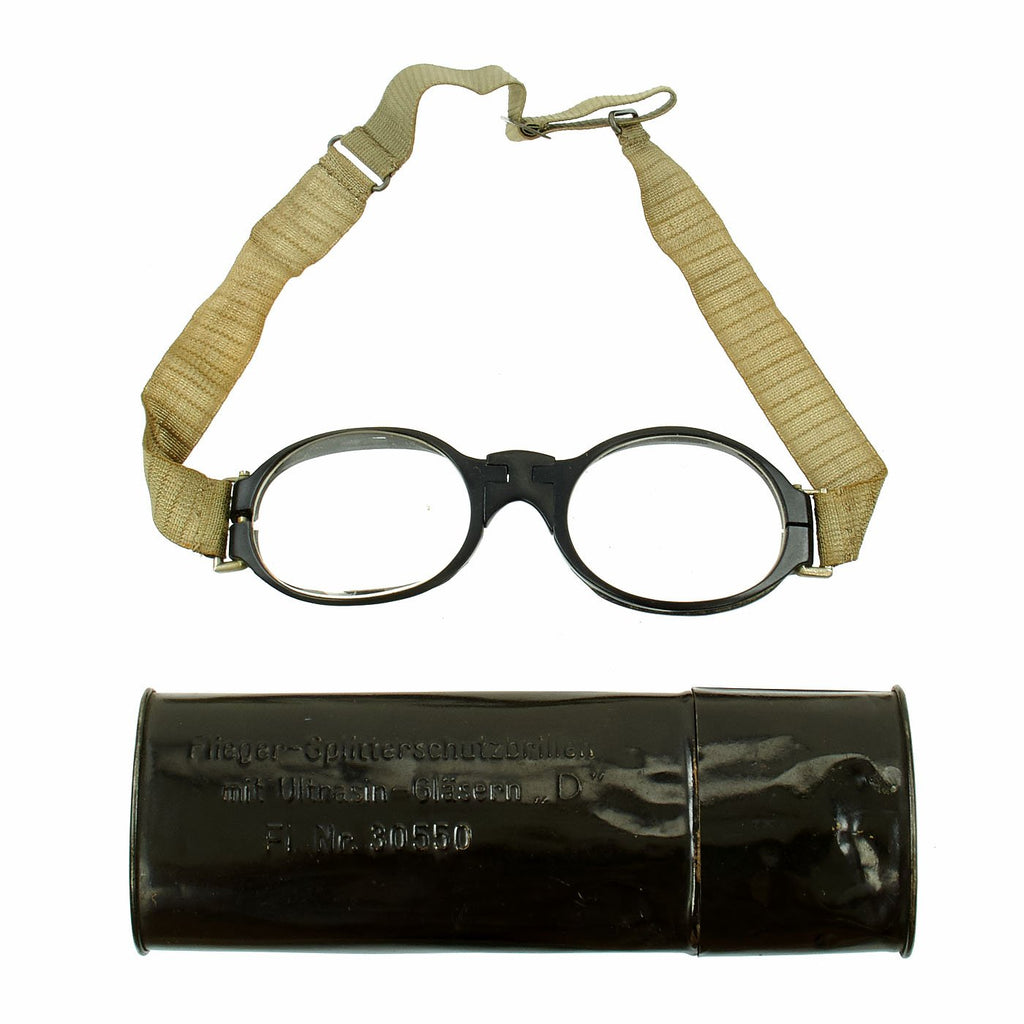Original German Luftwaffe Fighter Pilot Splinter Goggles Ultrasin Glasses Type D with Tin Original Items