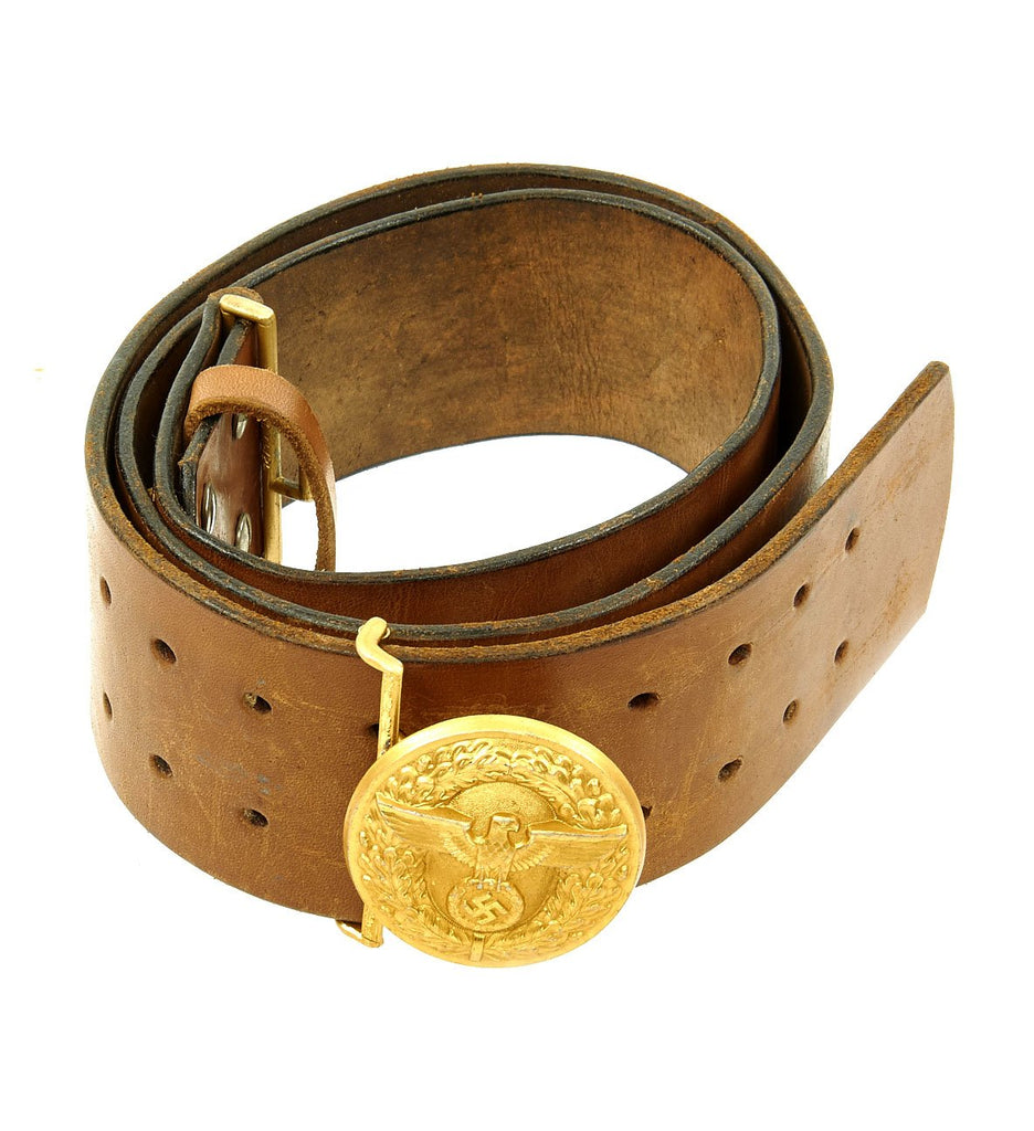 Original German WWII NSDAP Leader Leather Belt with Aluminum Belt Buckle by C. Th. Dicke - RZM M4/22 Original Items