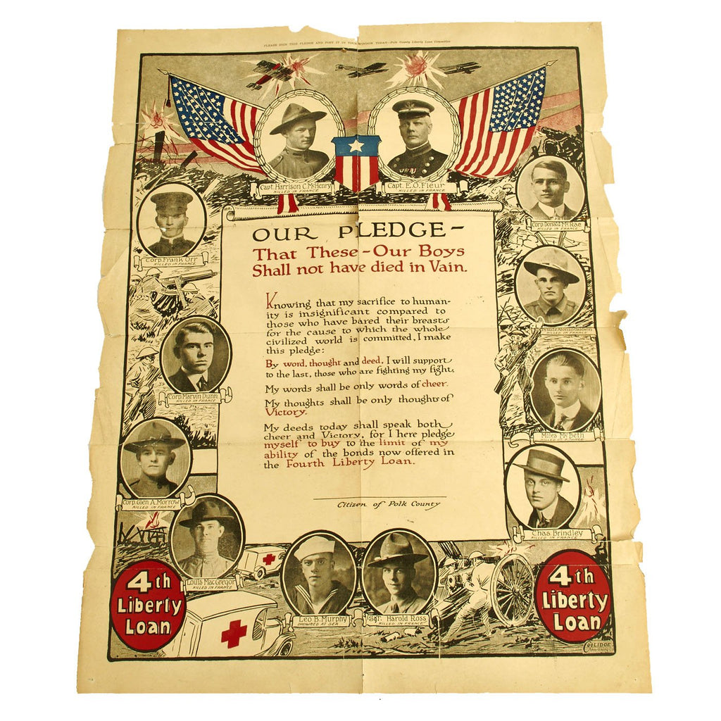 Original U.S. WWI Propaganda Poster - Our Boys Shall Not Have Died In Vain - 4th  Liberty Loan Original Items