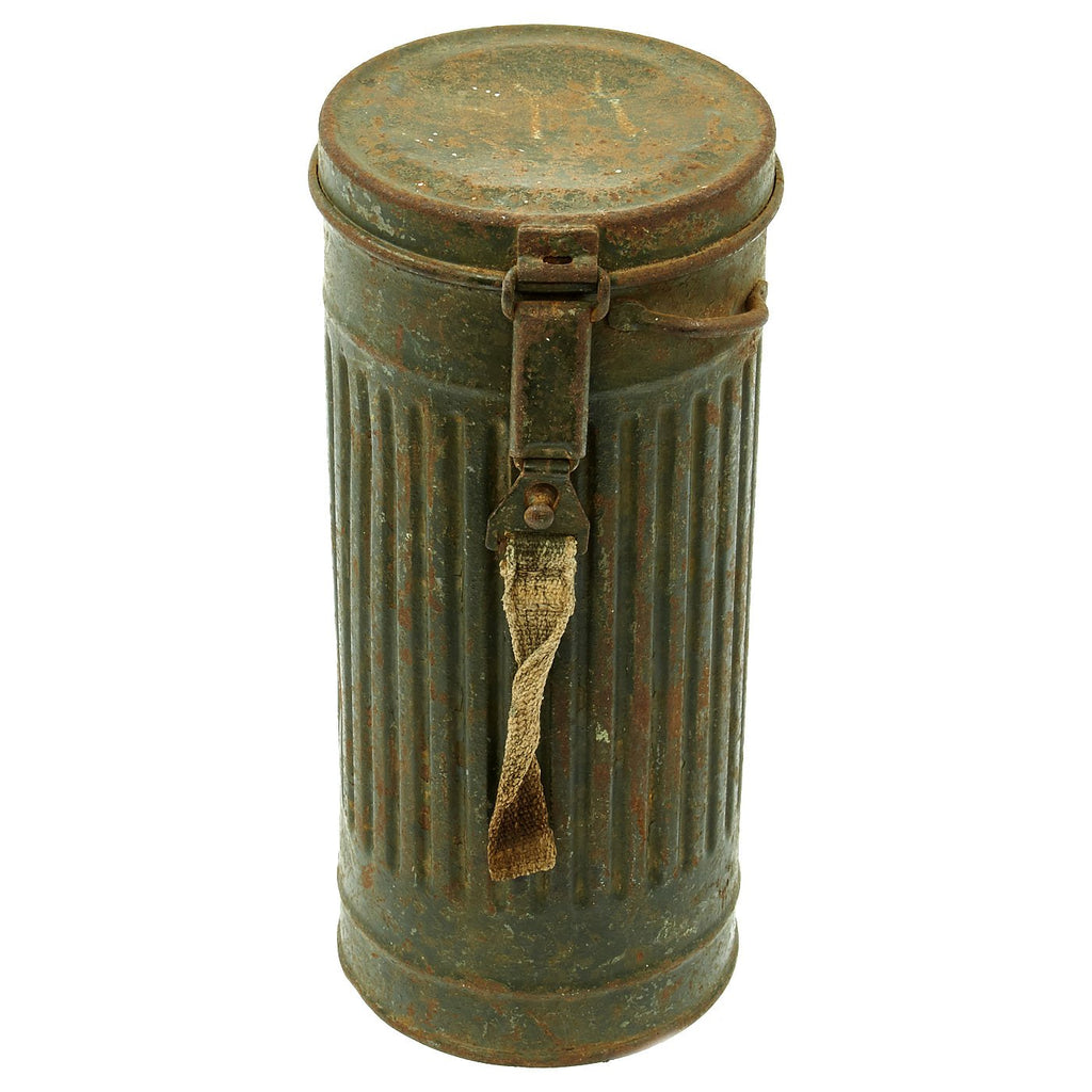 Original German WWII Naval Kriegsmarine Marked M38 Long Wehrmacht Gas Mask Can - dated 1943 Original Items