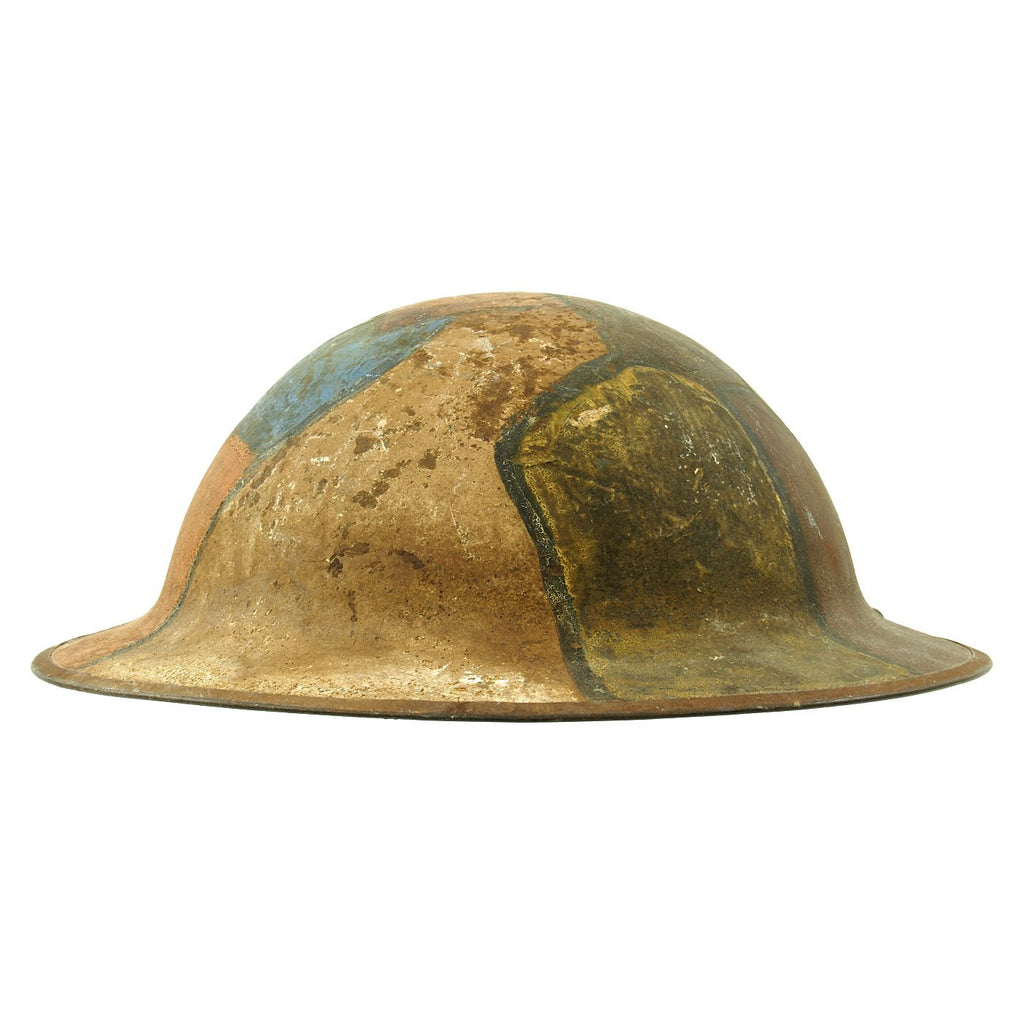 Original U.S. WWI M1917 Doughboy Helmet Shell with Panel Camouflage Paint Original Items