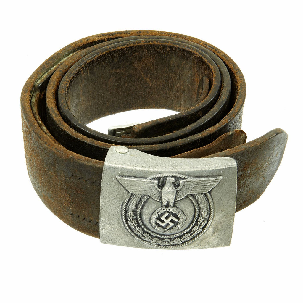 Original Rare German WWII SA-Wehrmannschaften Personnel Leather Belt with Aluminum Buckle - RZM M4/22 Original Items