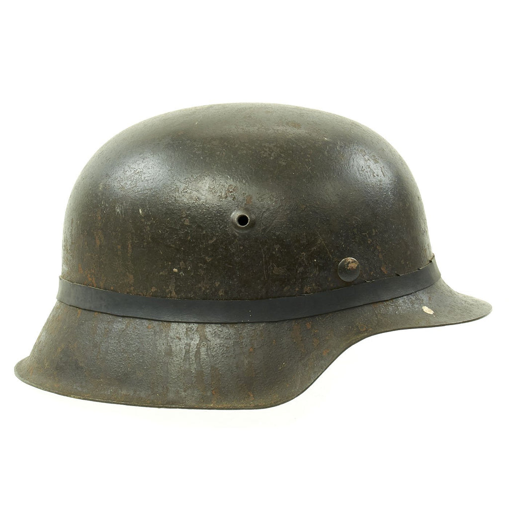 Original German WWII M42 Army Heer Helmet with Foliage Rubber Band and 57cm Liner - hkp64 Original Items