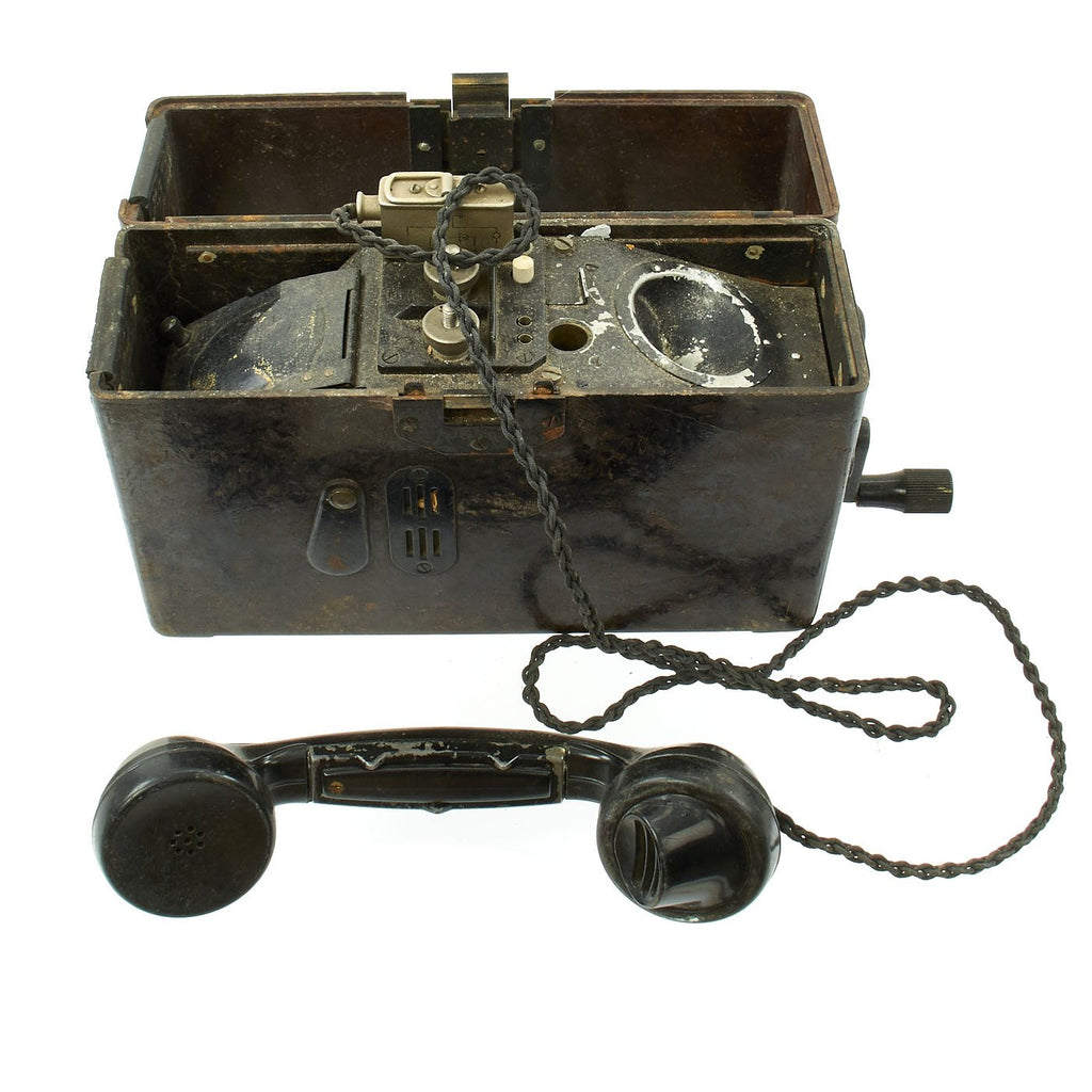 Original German WWII 1939 dated Feldfernsprecher FF 33 Field Telephone by F. Merk Telefonbau Original Items
