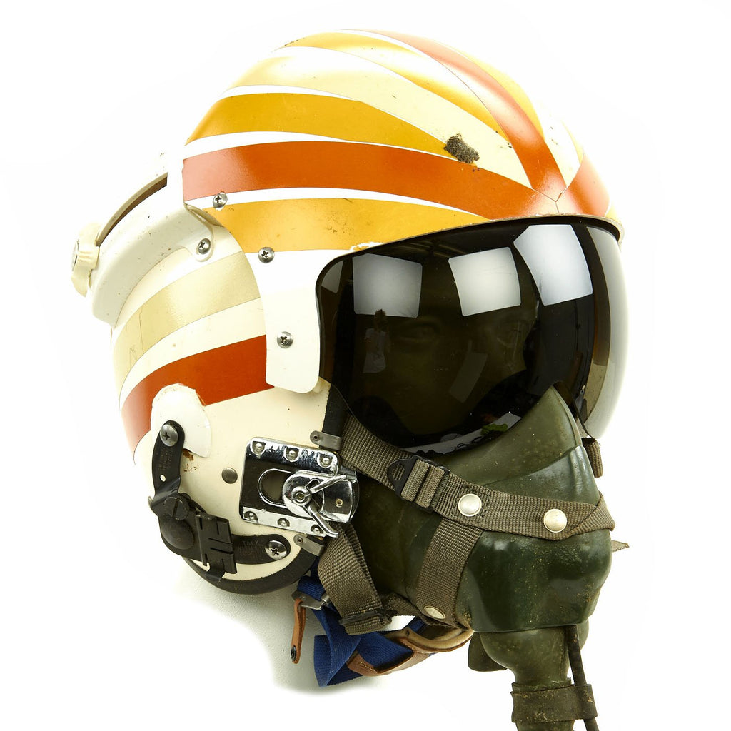 Original U.S. Vietnam War Named USN Pilot APH-6 Dual Visor Ramshorn Flight Helmet with Oxygen Mask and Bag Original Items