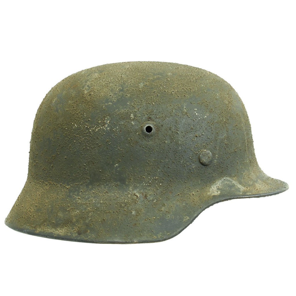 Original German WWII M35 Helmet with Field Applied Textured Camouflage Paint & 56cm Liner - 64cm Shell Original Items