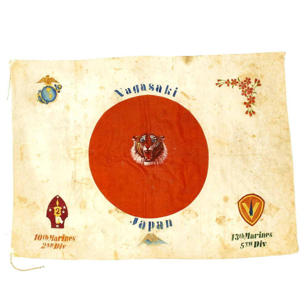 Original WWII Japanese Silk 10th Marine Regiment and 13th Marines Captured Hand Painted Flag Original Items
