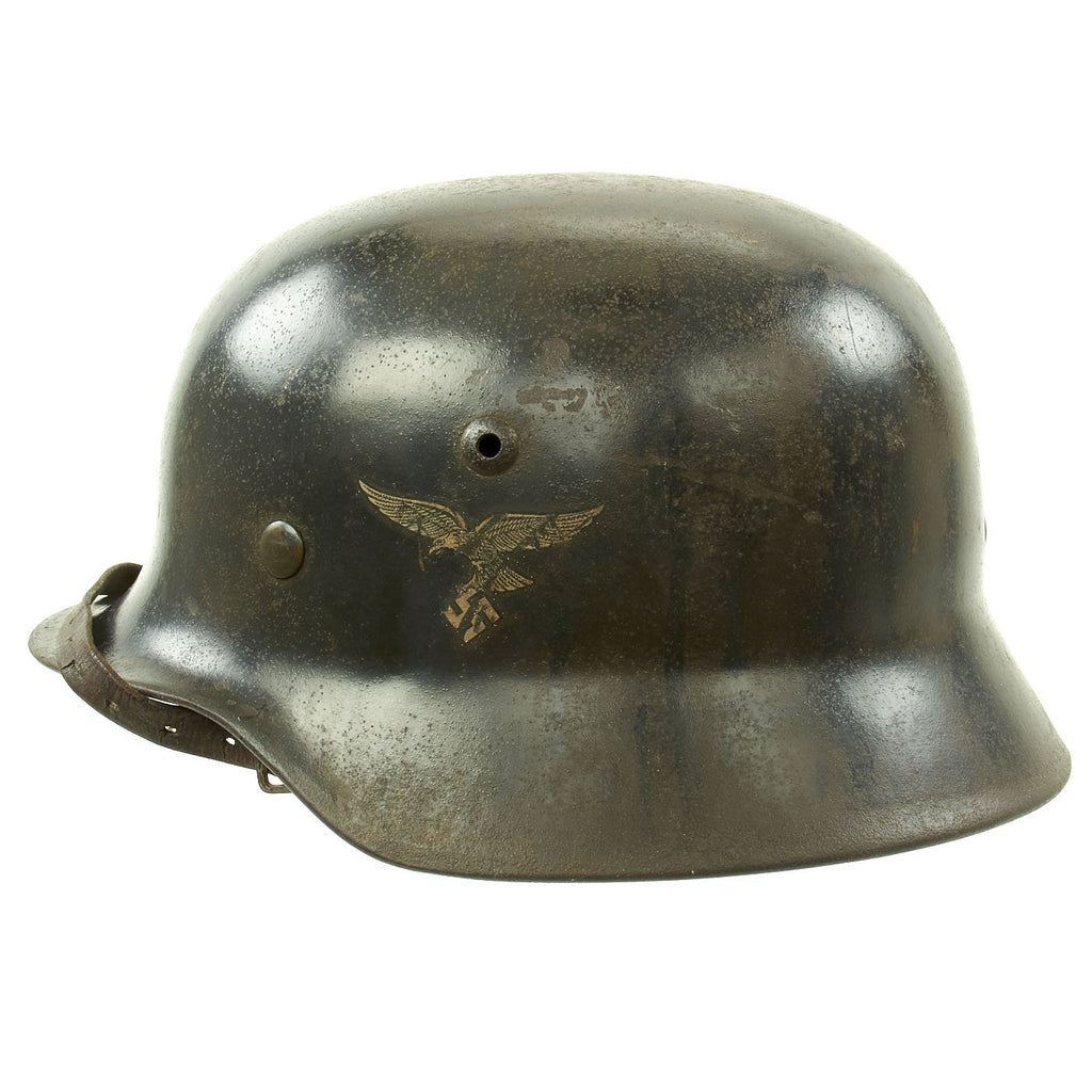 Original German WWII Named Luftwaffe M35 Double Decal Droop Tail Eagle Steel Helmet with 57cm Liner - Q64 Original Items