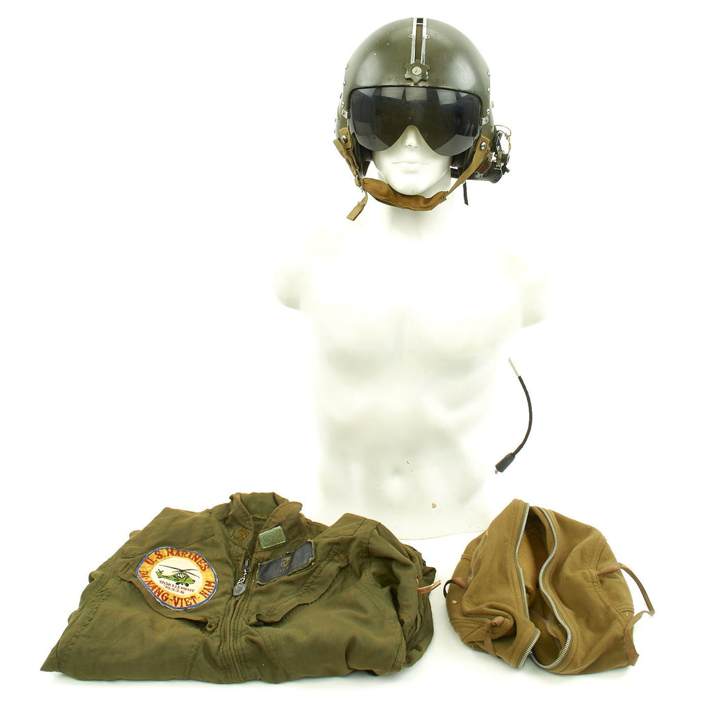 Original U.S. Vietnam War Helicopter Pilot Marine Corps Task Element SHUFLY APH-5 Helmet and Named Flight Suit Original Items
