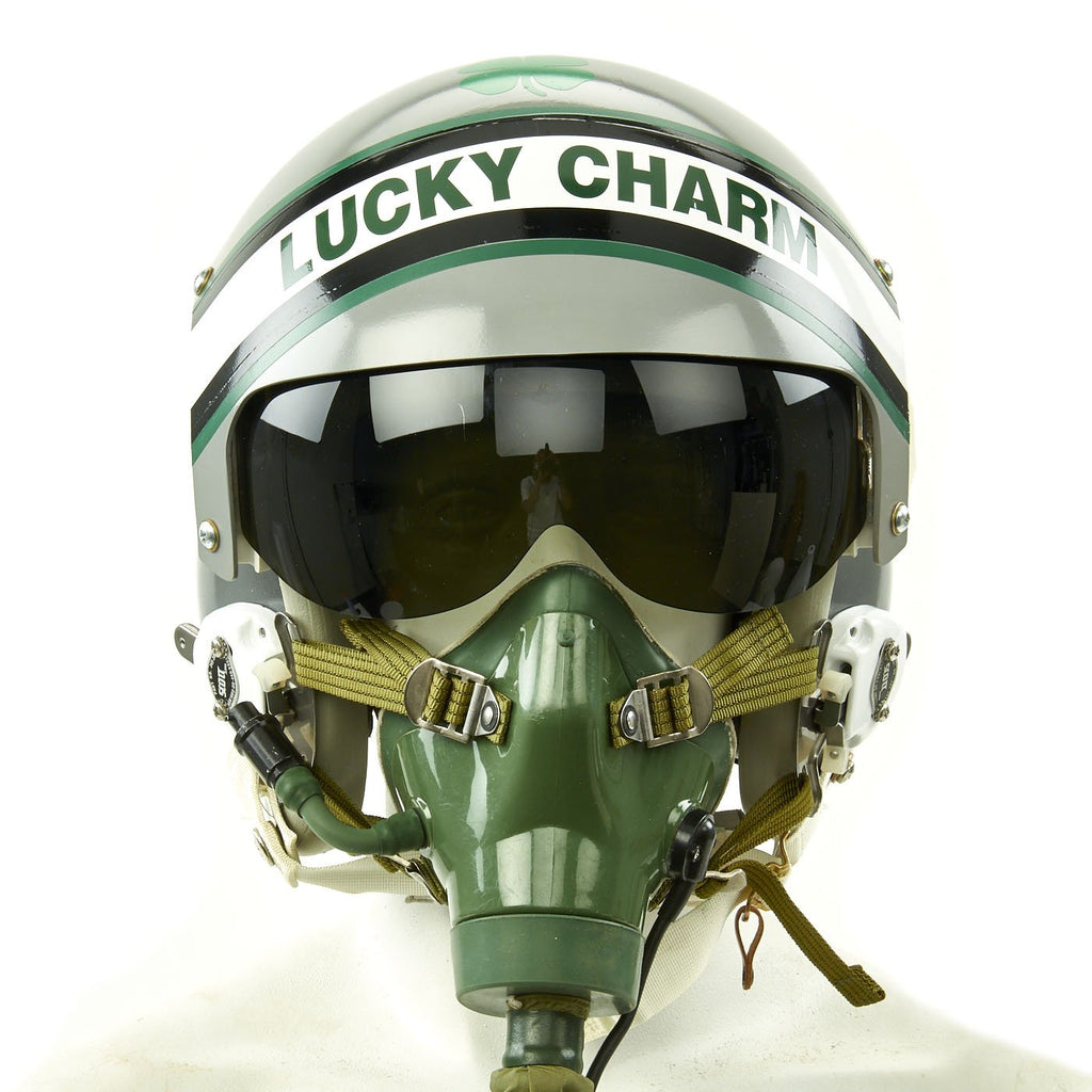 Original U.S. 1980s "Lucky Charm" HGU-26/P Flight Helmet with Single Visor and Chinese Mig-29 Oxytgen Mask Original Items