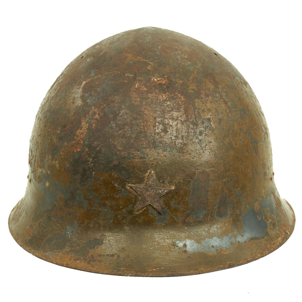 Original Japanese WWII Service Worn Type 92 Army Combat Helmet with Liner and Chinstrap - Tetsubo Original Items