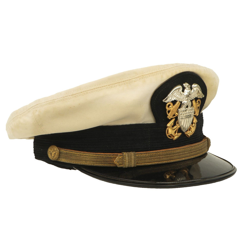 Original U.S. Post-WWII Japanese Made Naval Officer Combination Visor Cap named to Bataan Death March Survivor Original Items