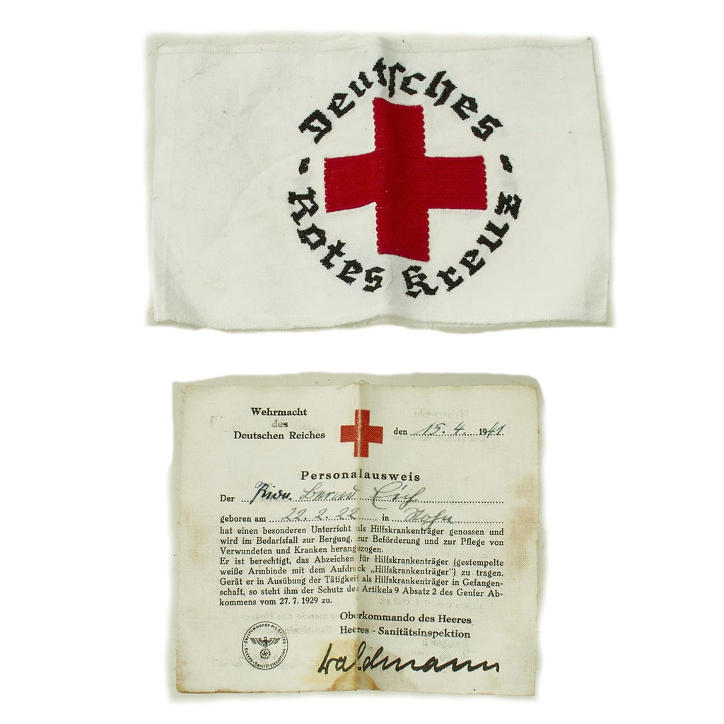Original German WWII DRK Red Cross Armband with Fabric Identity Card - Deutsches Rotes Kreuz Original Items