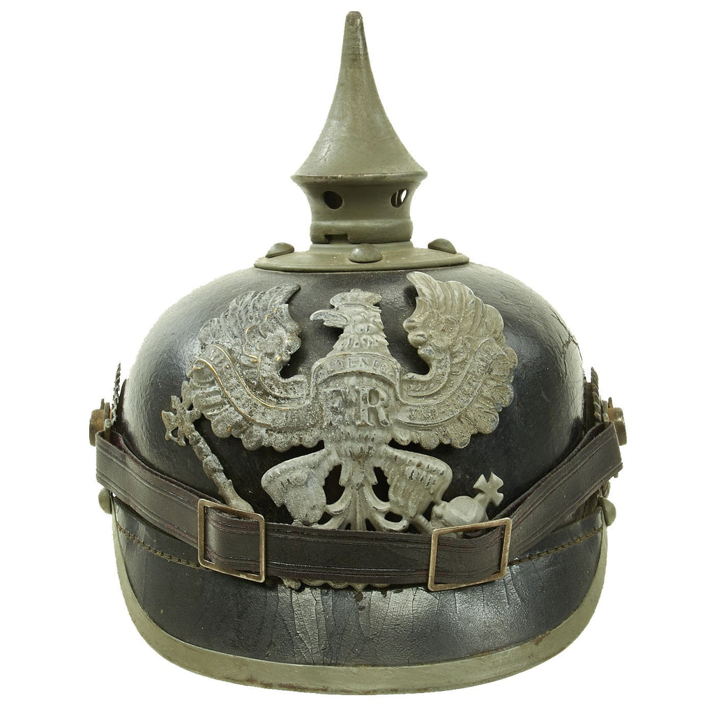 Original German WWI Prussian M1915 Infantry EM/NCO Pickelhaube Spiked 56cm Helmet - dated 1918 Original Items