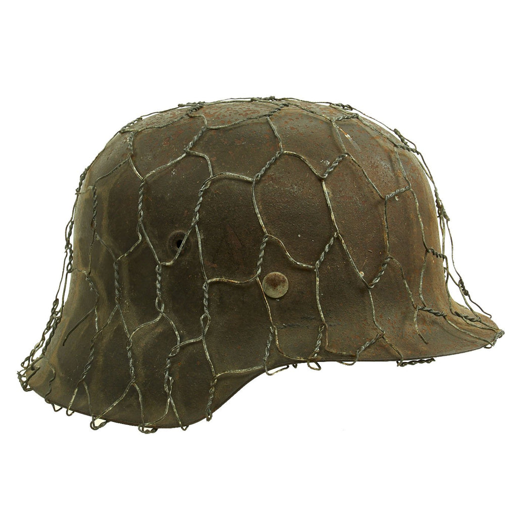 Original German WWII Army Heer M42 Chicken Wire Steel Helmet - marked hkp66 Original Items