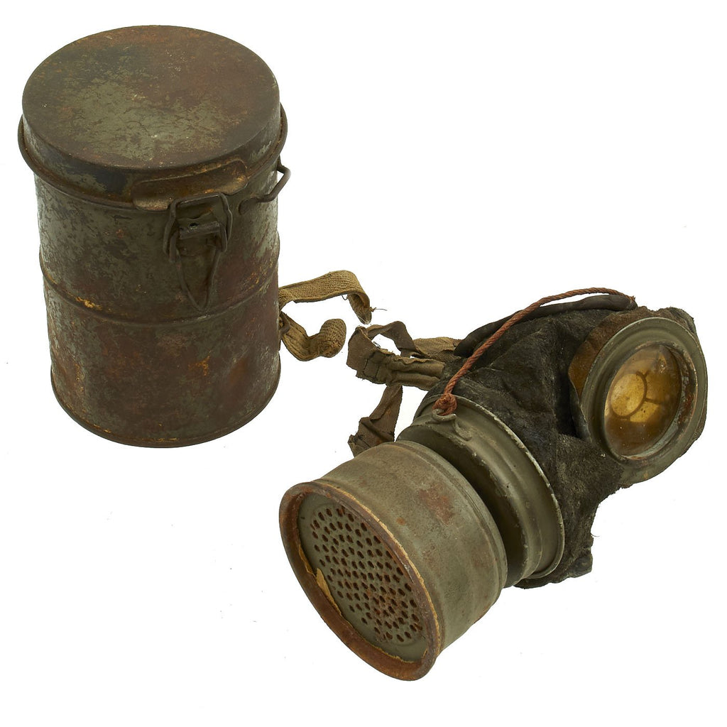 Original Imperial German WWI M1917 Ledermaske Leather Gas Mask with Can & Filter - dated 1918 Original Items
