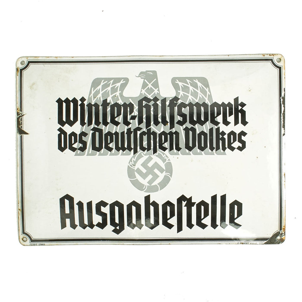 Original German WWII Winter Relief Organization WHW Emailleschild Enameled Sign - 16 1/2" x 11 3/4" Original Items