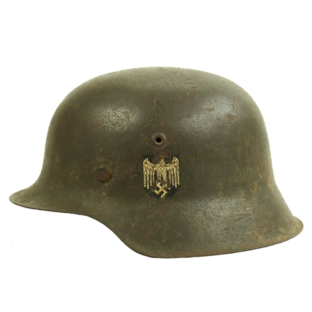 Original German WWII M42 Service Worn Single Decal Army Heer Helmet with 56cm Liner - ET64 Original Items