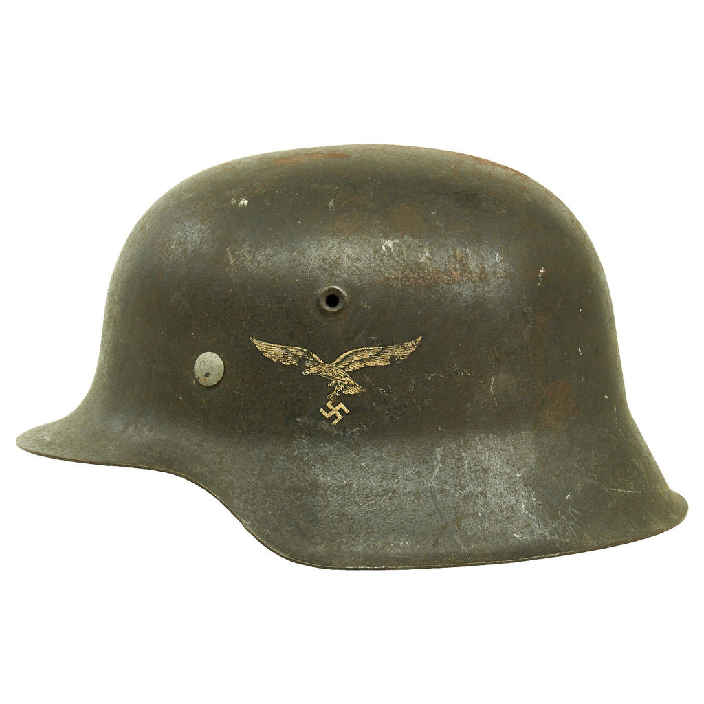 Original German WWII M42 Single Decal Luftwaffe Helmet with Size 56 Liner and Chinstrap - ET64 Original Items