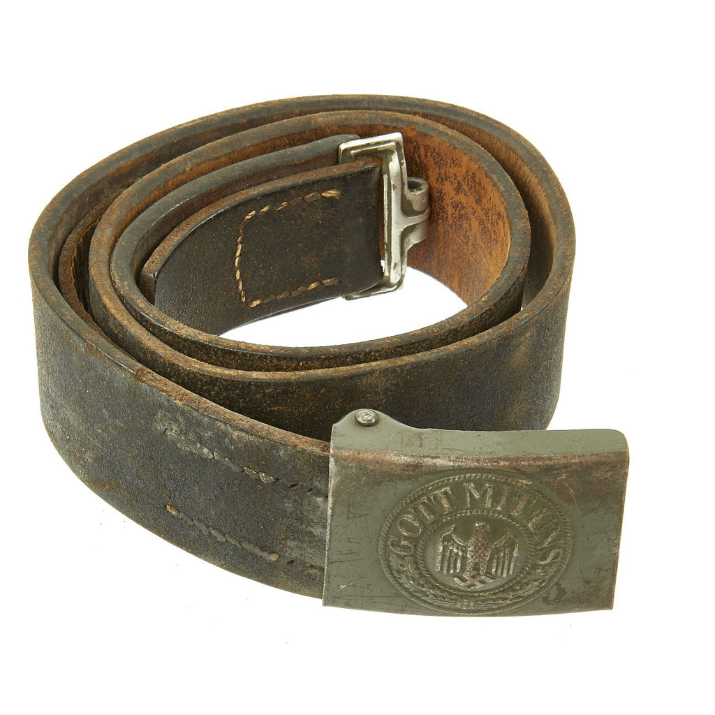 Original German WWII Wehrmacht Army Heer Leather Belt with Steel Buckle by Hermann Aurich - dated 1941 Original Items