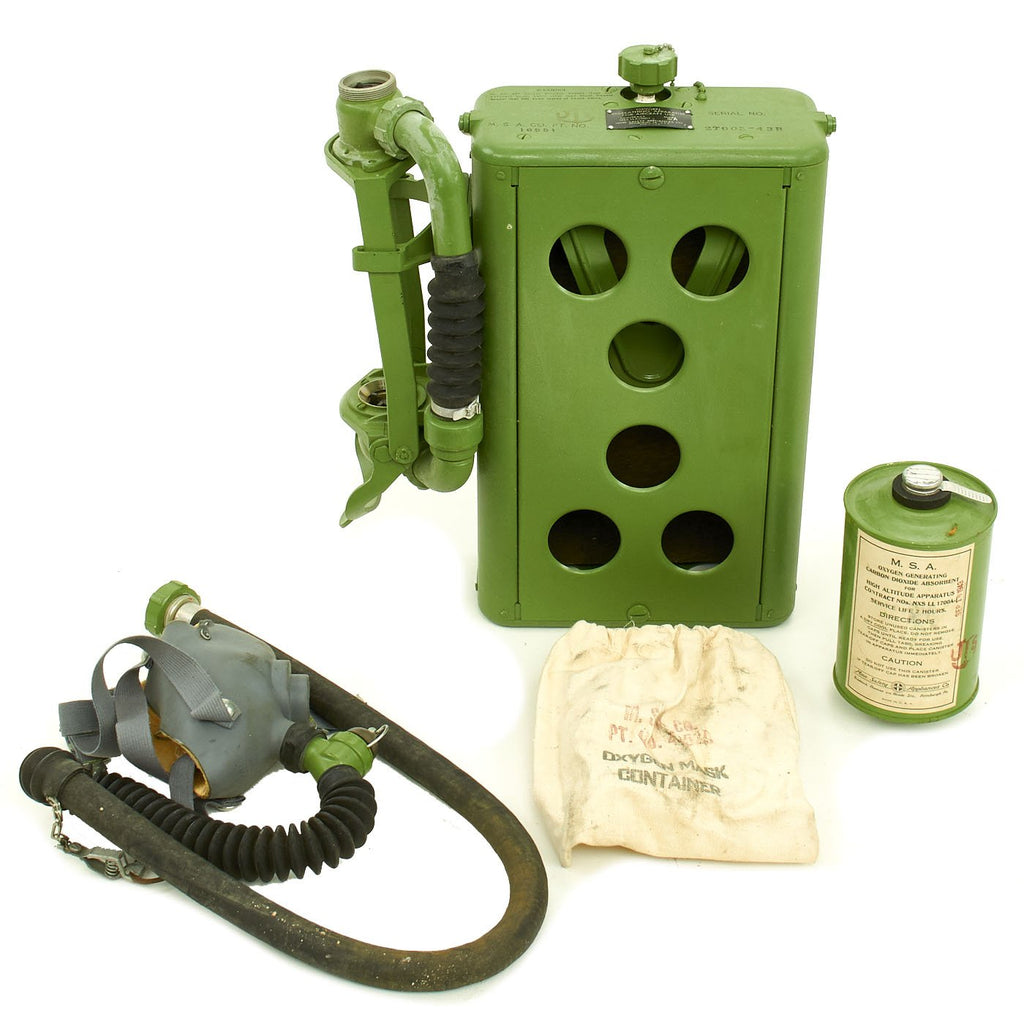 Original U.S. WWII Navy Blimp Rebreather Aircraft Breathing Apparatus with Mask and Oxygen Generating Cannister Original Items