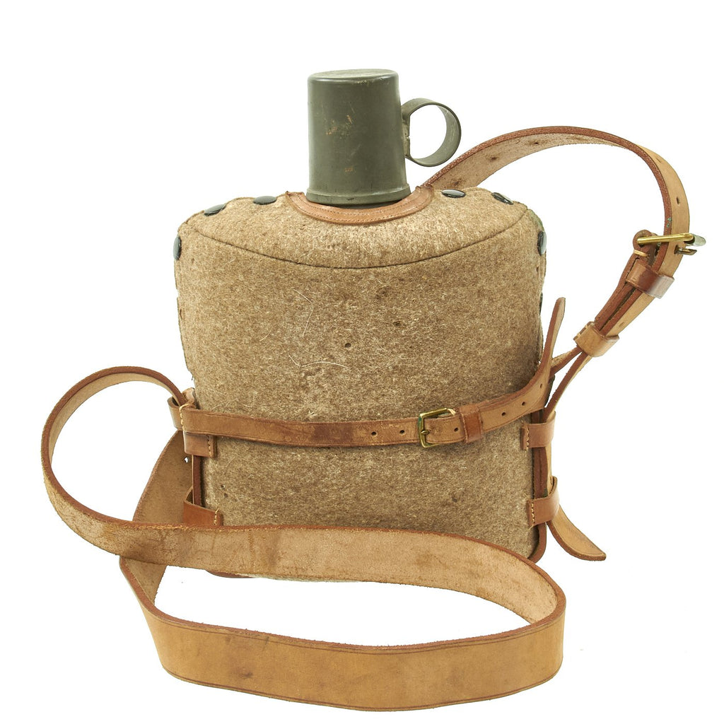 Original British WWII Large Medics Tin Water Bottle Canteen in Carrier - Maker Marked & dated 1940 Original Items