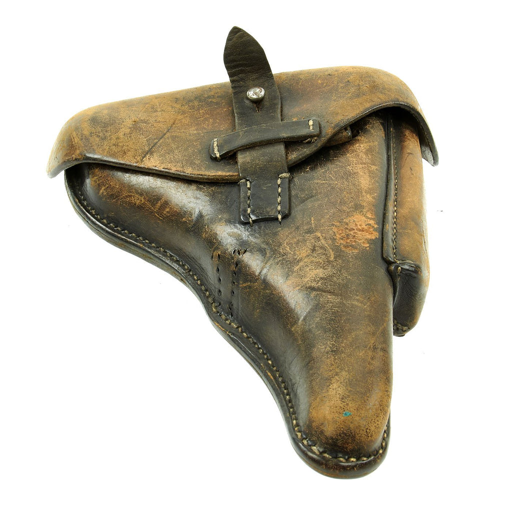 Original German WWII Field-Modified P.08 Luger Black Leather Holster by Carl Busse - dated 1942 Original Items