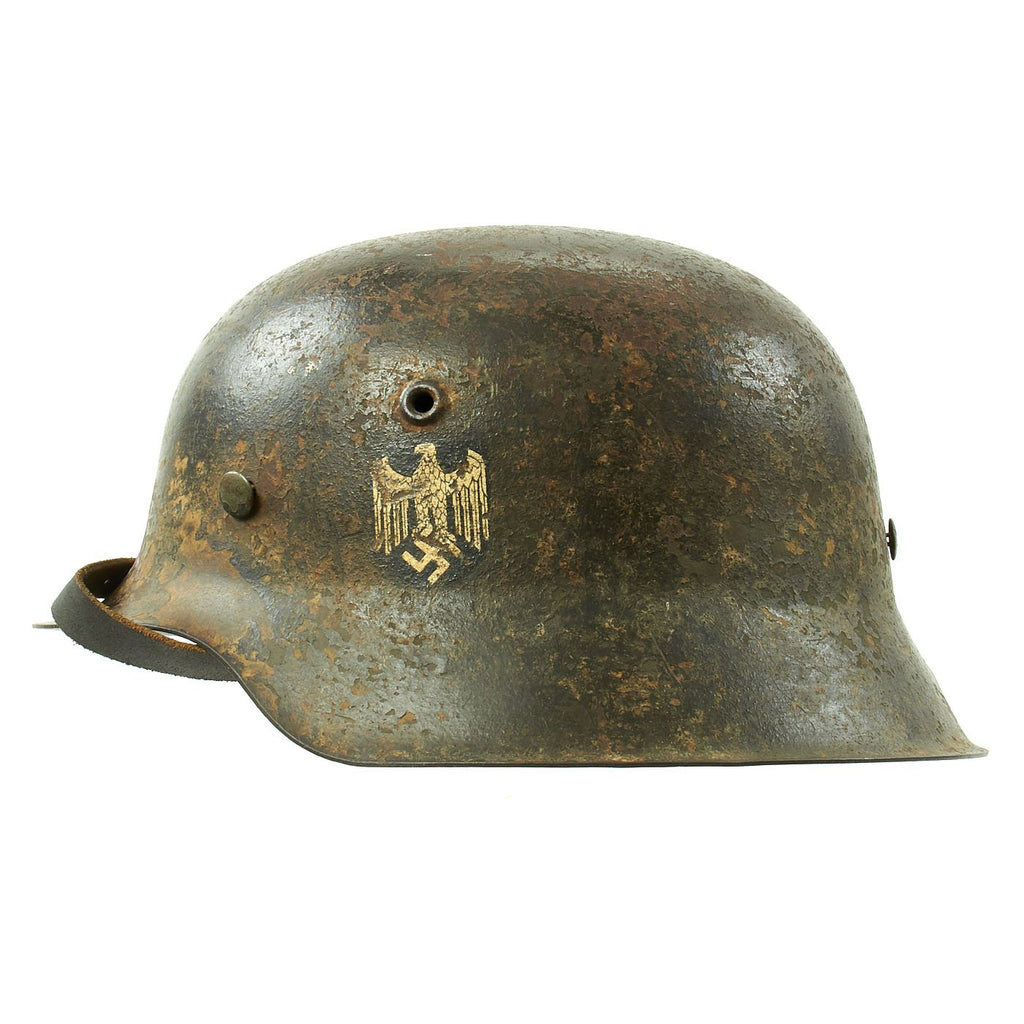 Original German WWII M42 Service Worn Single Decal Army Heer Helmet with 56cm Liner - ET64 Original Items