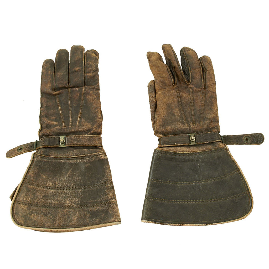 Original U.S. WWII Motorcyclist or Aviator Gauntlet Gloves Dated 1940 Original Items
