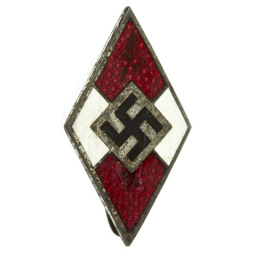 Original German WWII Hitler Youth HJ Enamel Cap Badge by Eugen Schmidhäussler - RZM M1/128 Original Items