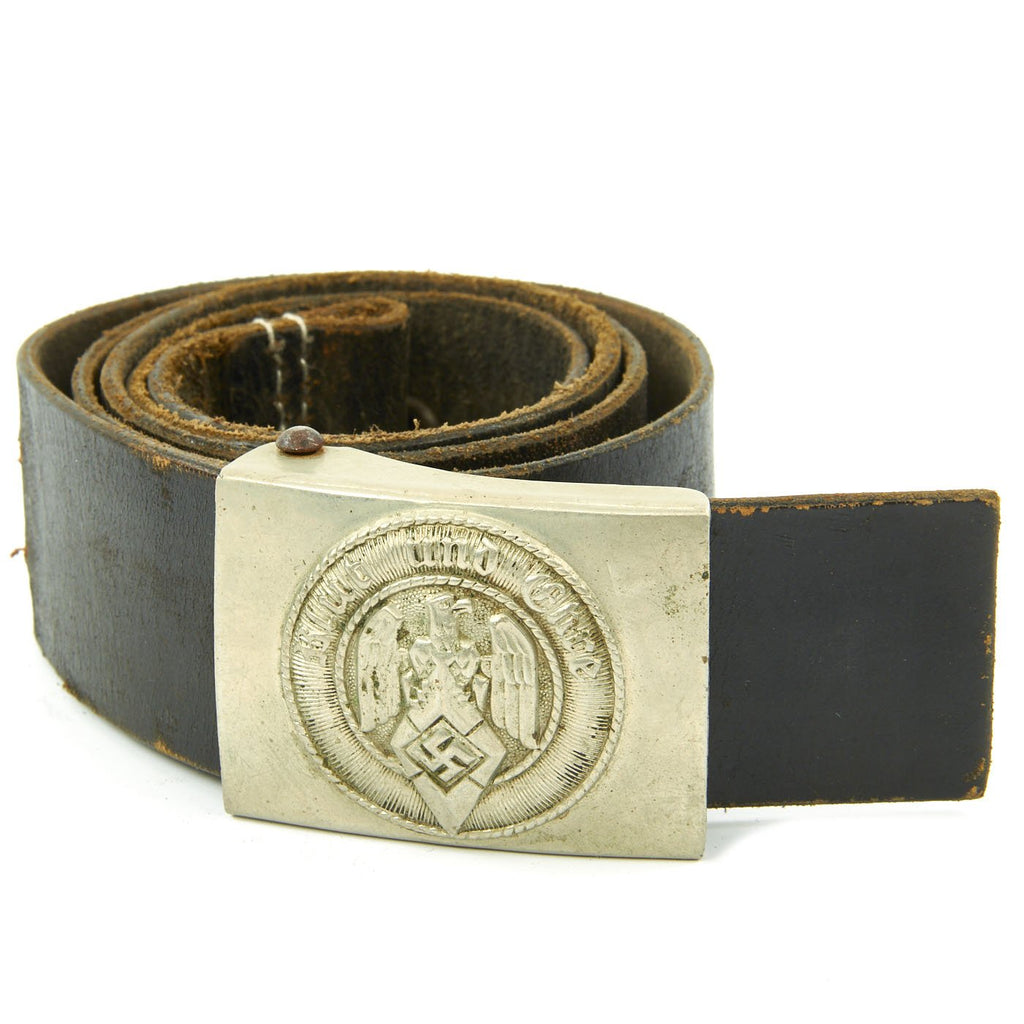 Original German WWII Early Hitler Youth Knife Belt with Solid Nickel Buckle by F. W. Assmann & Söhne Original Items