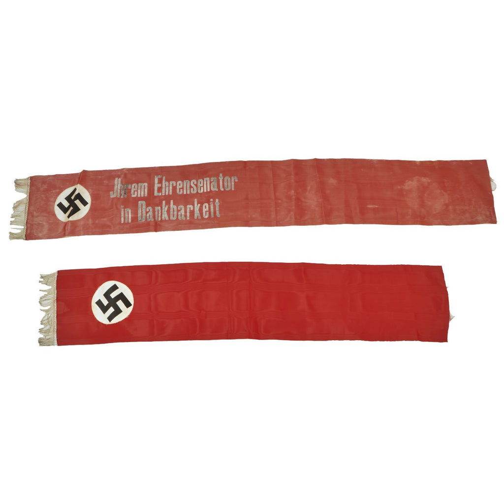 Original German WWII USGI Bring Back Set of Two Partial Funeral Sashes with Fringes Original Items