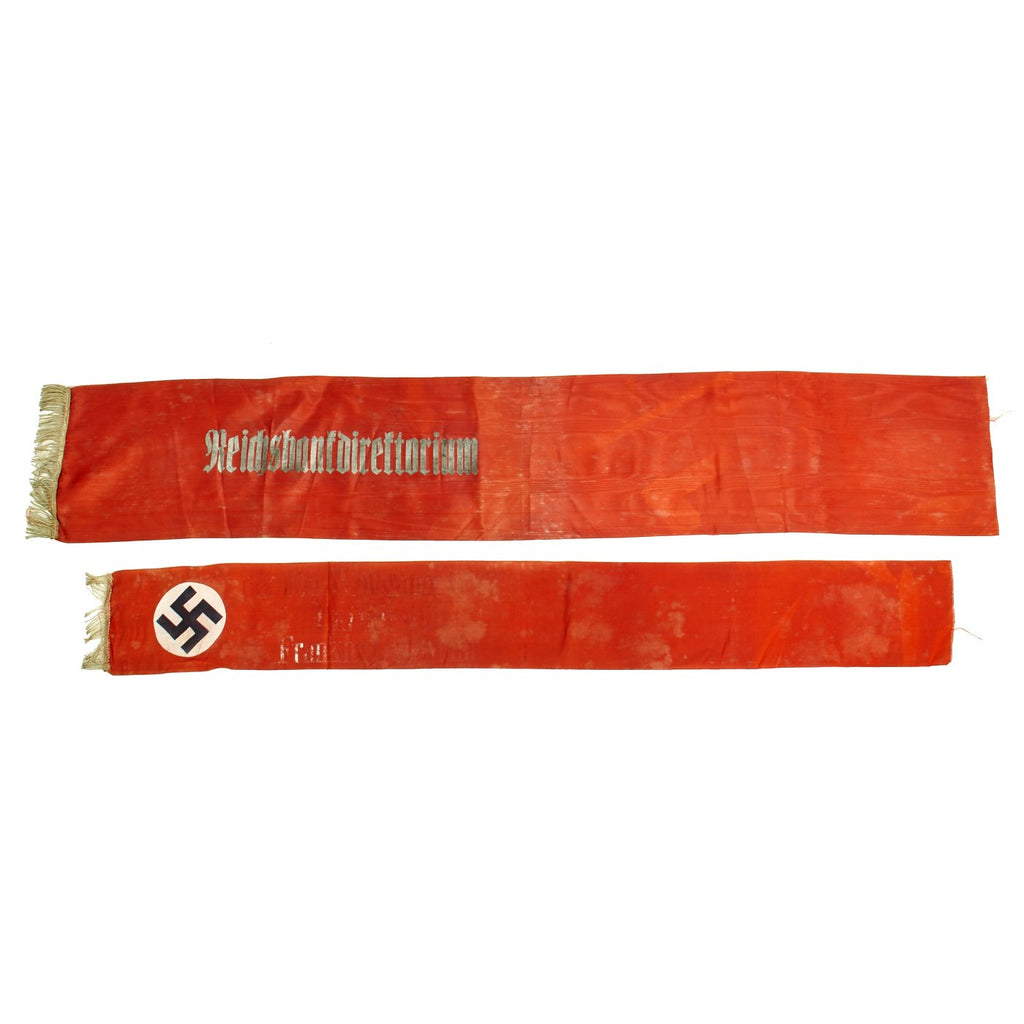 Original German WWII USGI Bring Back Set of Two Partial Funeral Sashes with Fringes & Markings Original Items