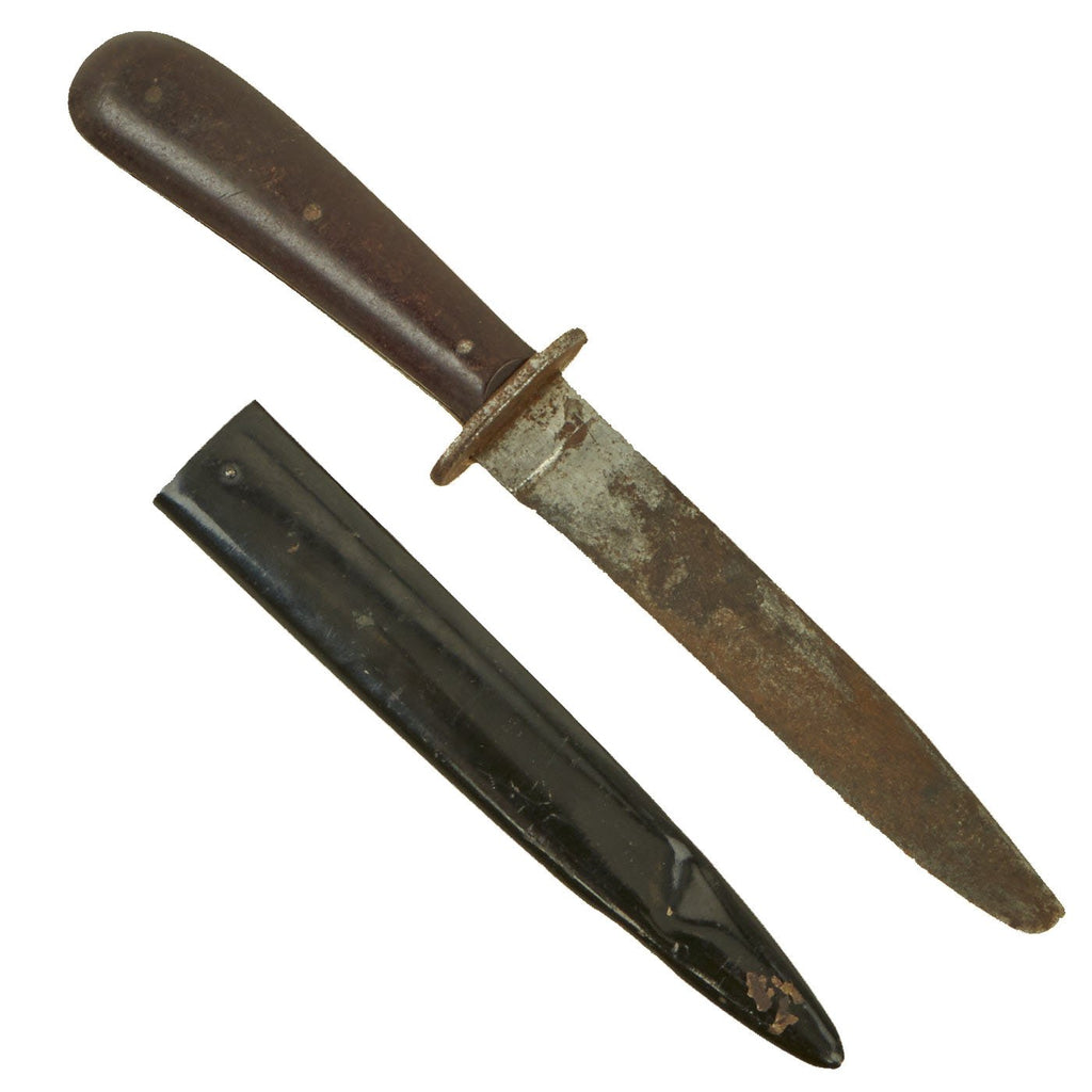 Original German WWII Trench Knife with Boot Scabbard by PUMA with Broken Tip & Scabbard - Bakelite Handle Original Items