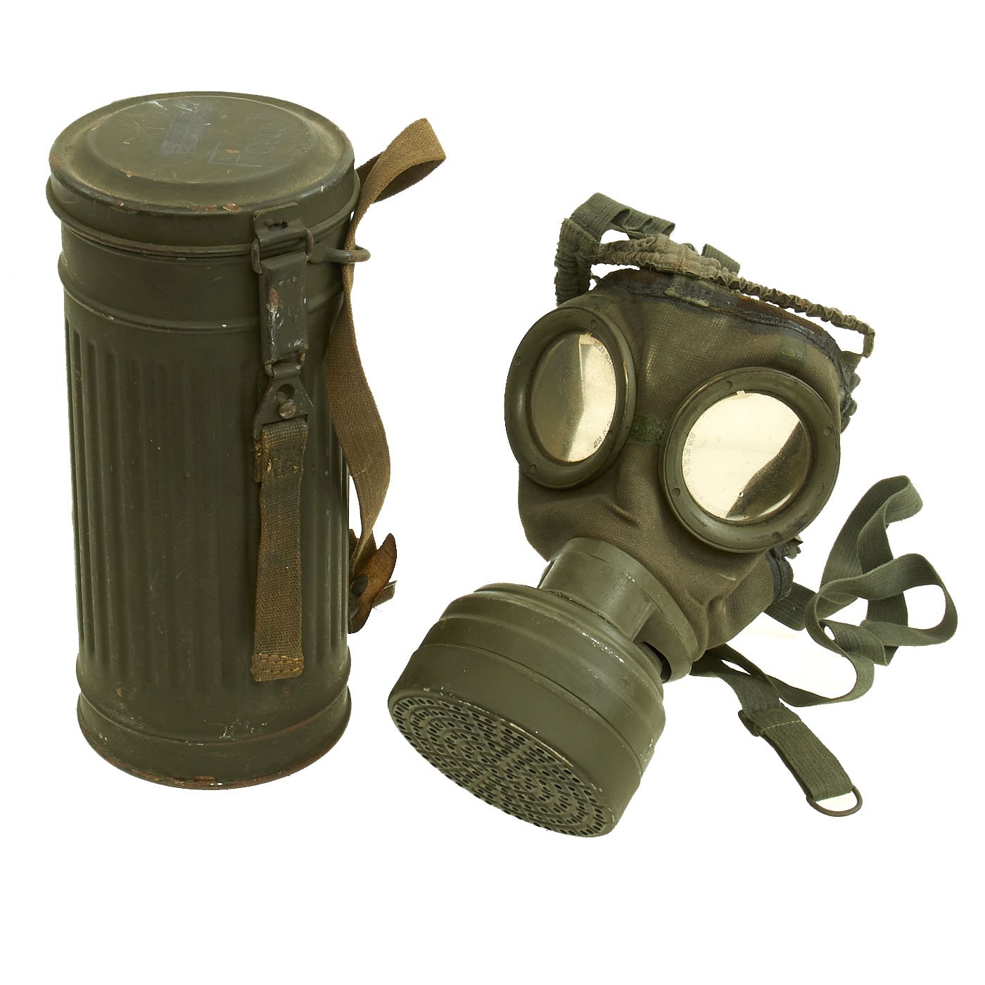 Original German WWII Early Issue M30 Size 2 Gas Mask with Filter