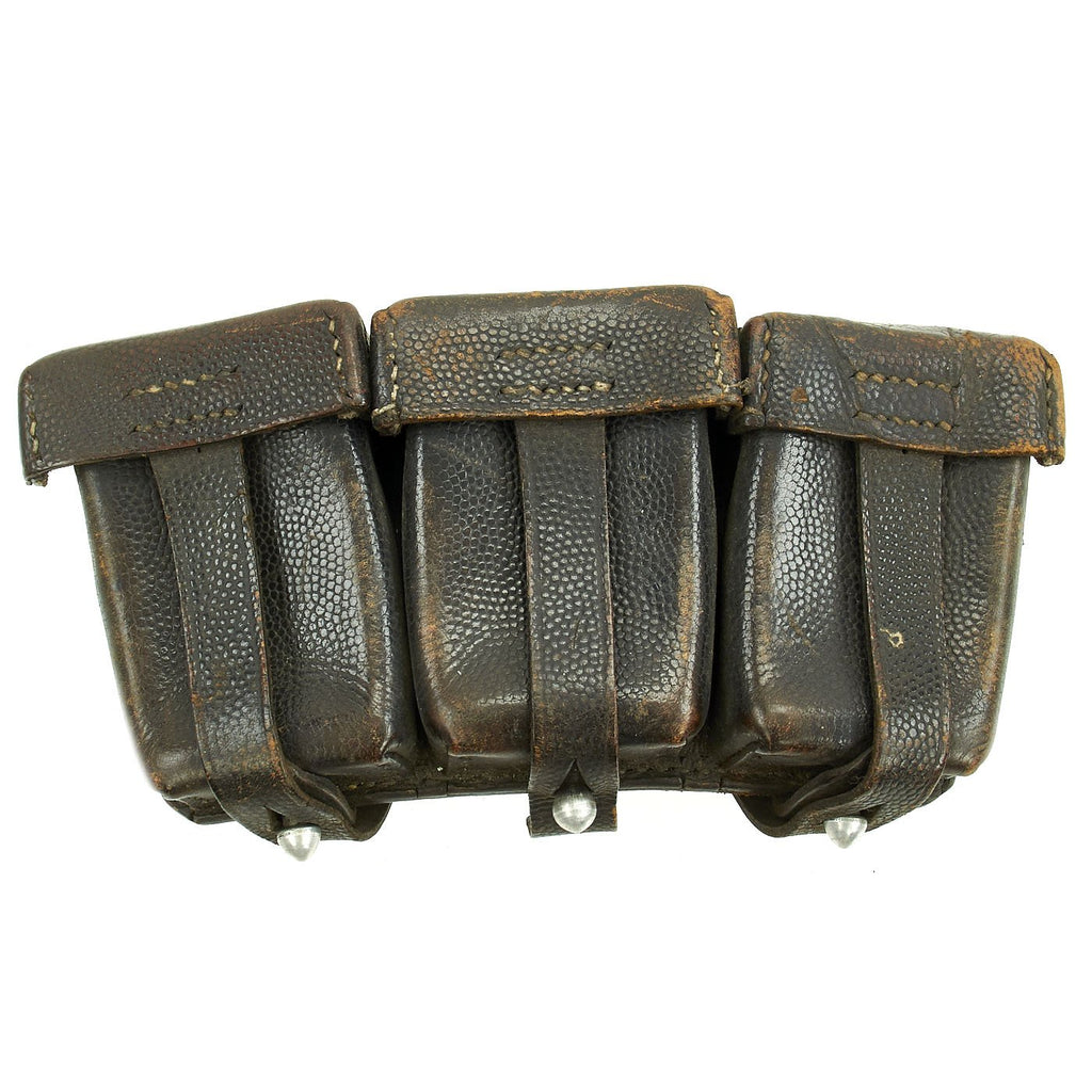 Original German WWII Naval Black Leather Mauser 98k Triple Pouch with Kriegsmarine Marking - dated 1939 Original Items