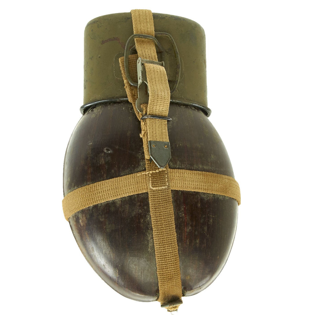 Original German WWII Afrikakorps Coconut Canteen by Heinrich Ritter with Cup and Harness - 1941 & 1943 Dated Original Items