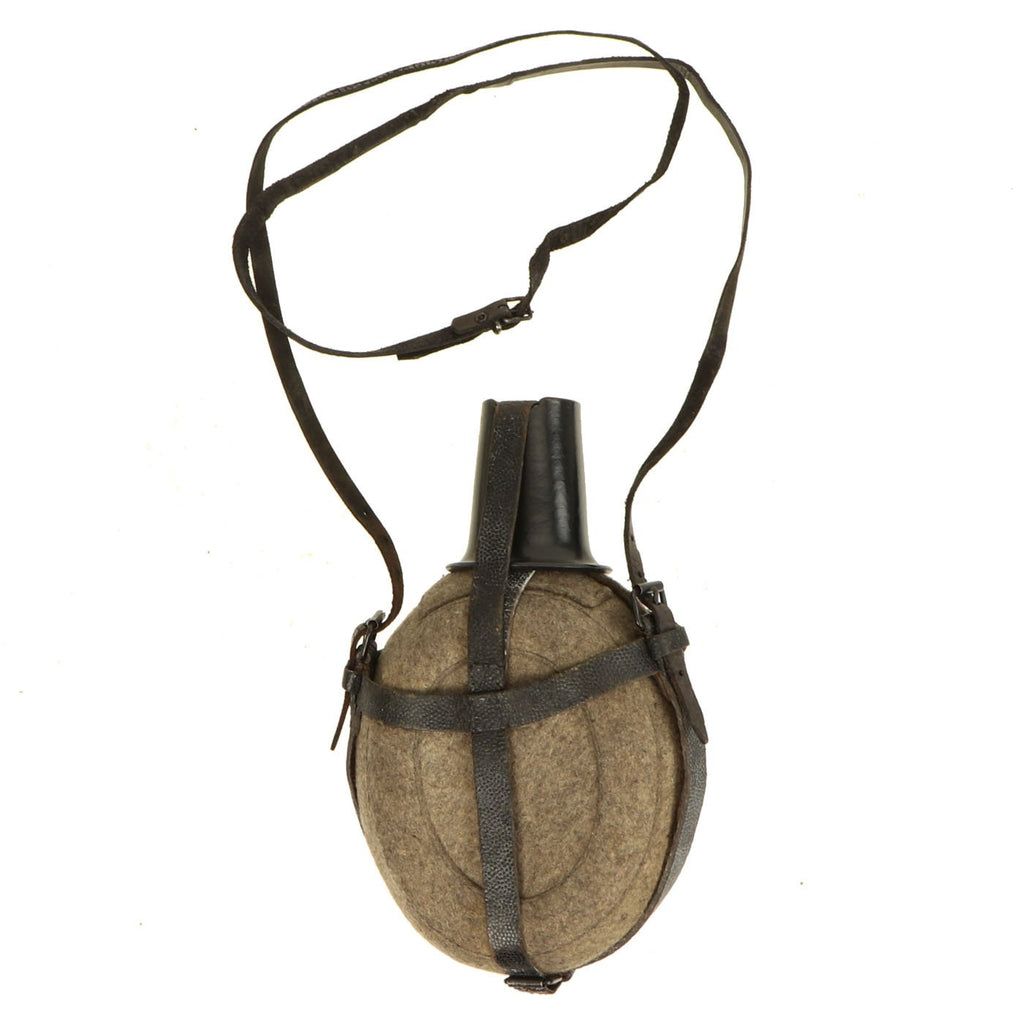 Original German WWII Large Medic Aluminum M31 Canteen Marked W.A.L. 43 with Bakelite Cup & Harness Original Items