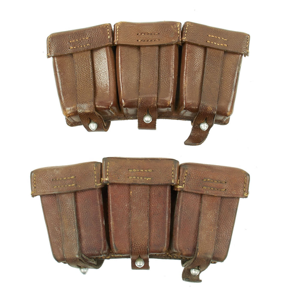 Original German WWII Set of Two Brown Leather Mauser 98k Triple Pouches - dated 1938 & 1939 Original Items