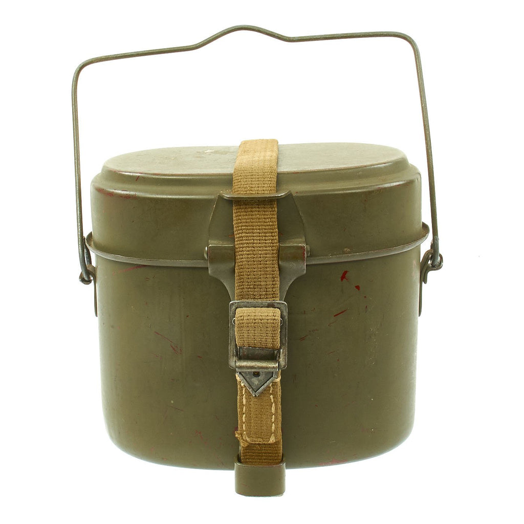 Original German WWII M31 Enameled Steel Mess Kit Kochgeschirr with Canvas Strap - Dated 1943 Original Items