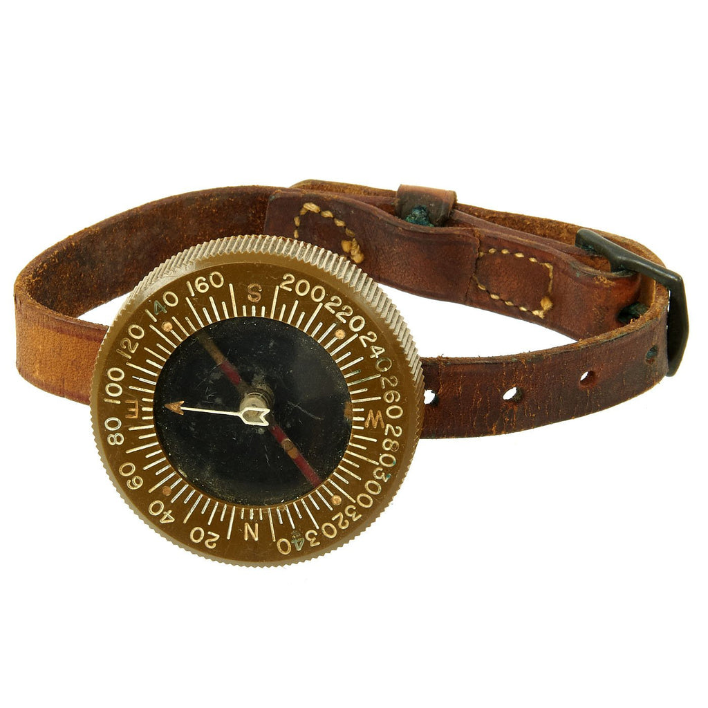 Original U.S. WWII Paratrooper Wrist Compass by Superior Magneto Corporation with Leather Wristband Original Items