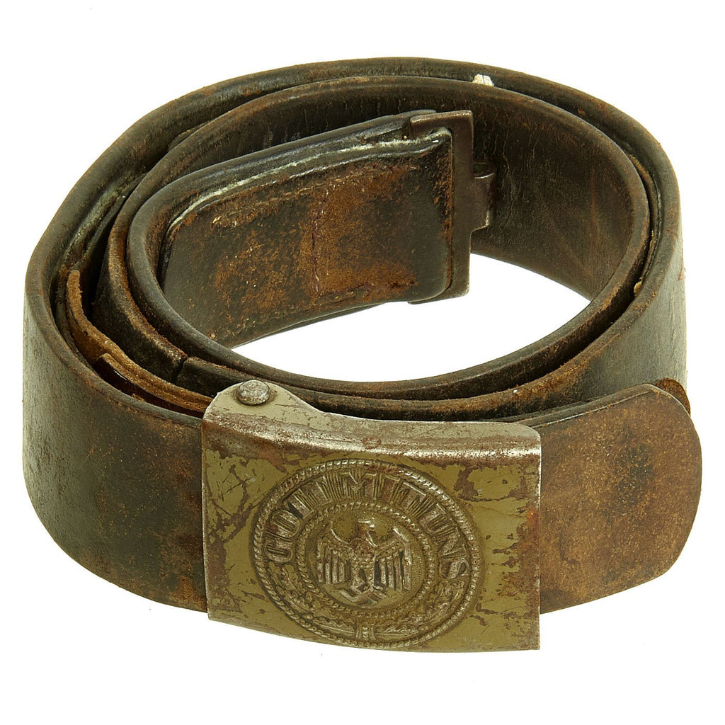 Original German WWII Wehrmacht Army Heer Leather Belt with Steel Buckle by Berg & Nolte - dated 1941 Original Items