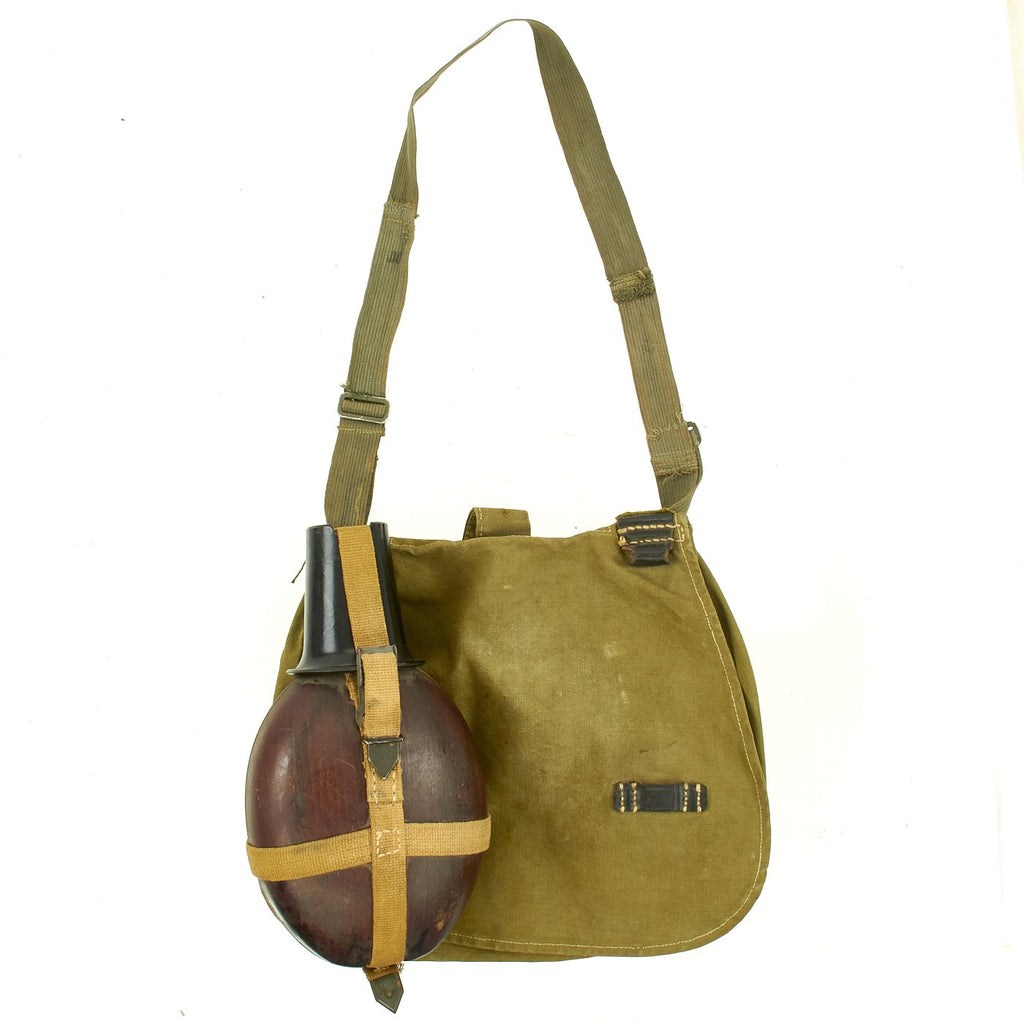 Original German WWII Afrikakorps Coconut Canteen by Heinrich Ritter with M31 Breadbag Original Items