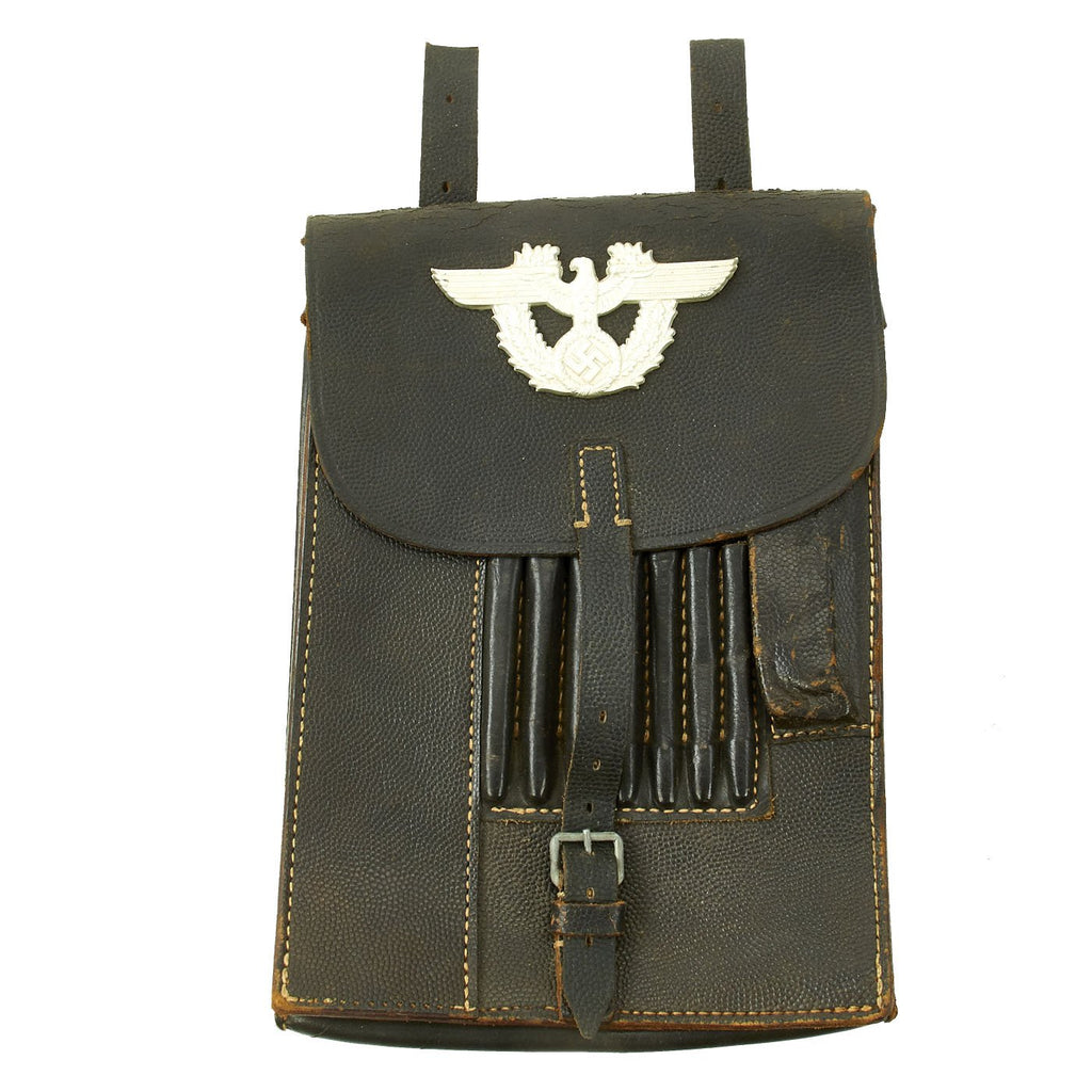 Original German WWII Metropolitan Police Officer M35 Leather Dispatch Map Case - RBNr. Marked Original Items