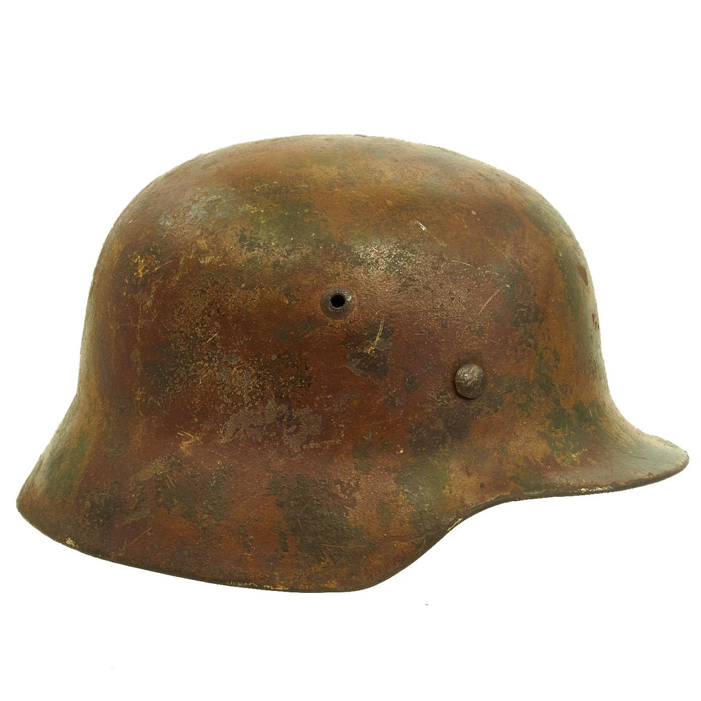 Original German WWII M35 Normandy Camouflage Painted Battlefield Pickup Helmet - Stamped NS62 Original Items