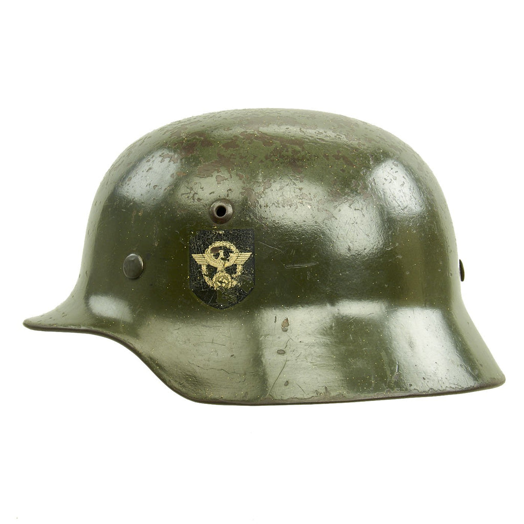 Original German WWII Double Decal NSDAP Civic Police M35 Steel Combat Helmet - marked ET62 Original Items