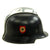 Original German WWII M34 Square Dip All Aluminum Fire Police Helmet with Double Decals - Feuerwehr Original Items
