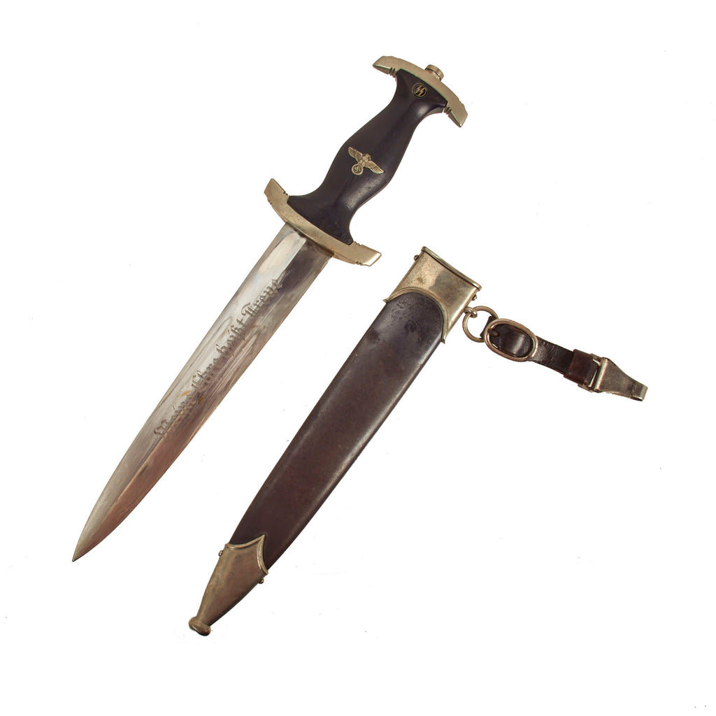 Original German WWII Early Possible Ground Röhm Signature Numbered M33 SS Dagger with Scabbard & Belt Hanger Original Items